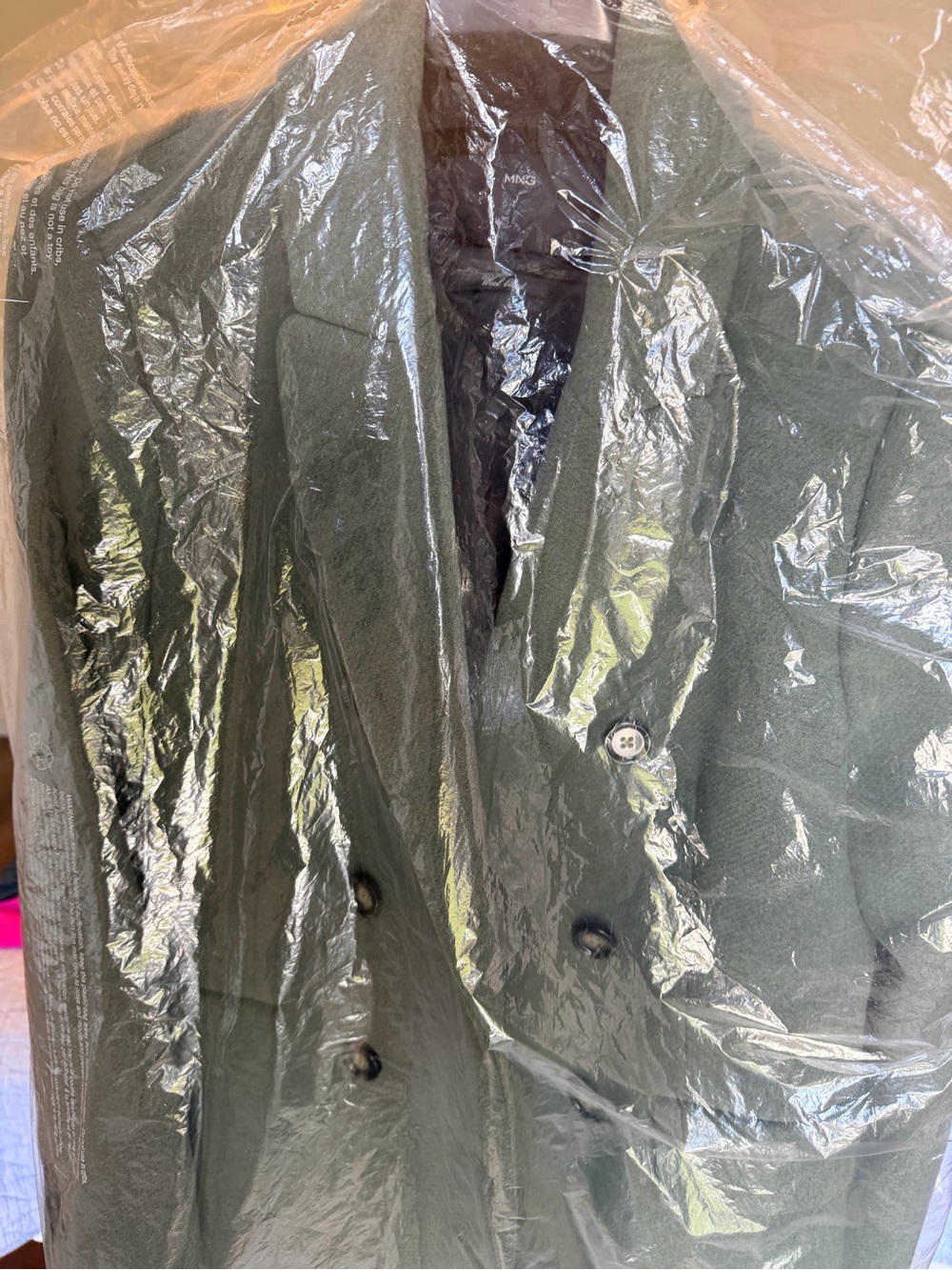 Mango Olive Green Double-Breasted Pea Coat